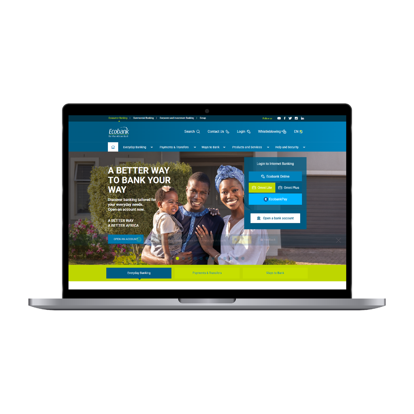 Ecobank Personal Banking website mockup